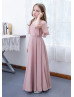 V Neck Dusky Pink Chiffon Maxi Flower Girl Dress